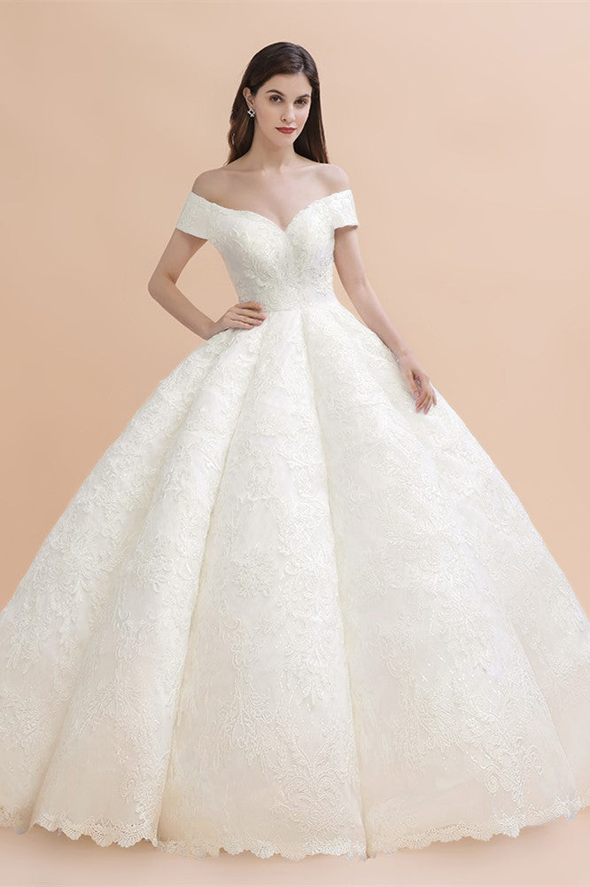 Bmbride Off-the-shoulder Appliques Ball Gown Wedding Dresses with Elegant Design