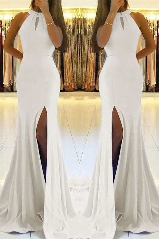 Mermaid Prom Dress - White with Split