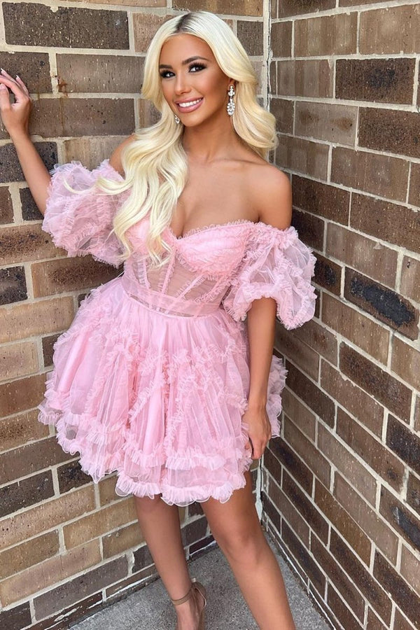 Koscy A Line Off the Shoulder Tulle Homecoming Dress