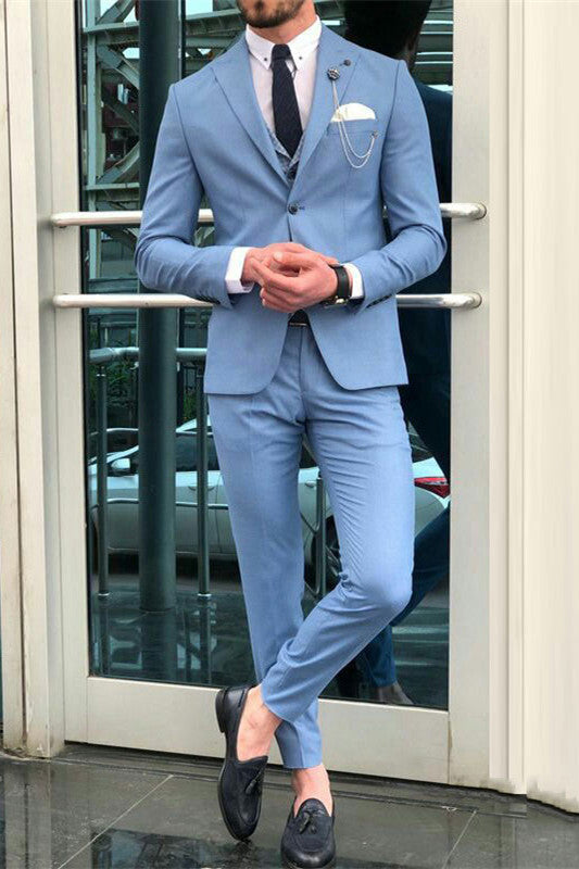 Koscy Classic Blue Bespoke Tuxedo Suit with Peaked Lapel for Wedding