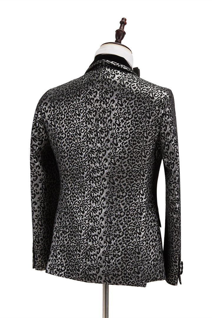 Koscy New Silver Leopard Double-Breasted Prom Suit with Jacquard Shawl Lapel for Men