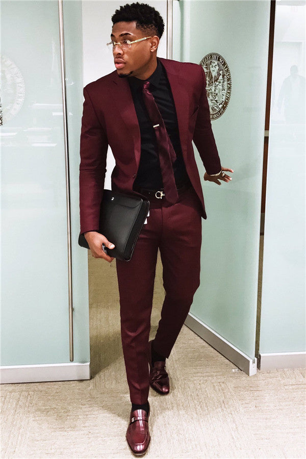 Koscy Burgundy Dinner One-Button Prom Suit for Groom - Elegant Style