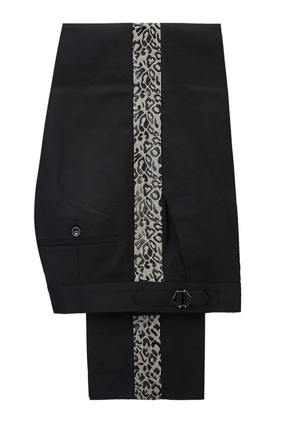 Koscy Stylish Black Leopard Print Double-Breasted Outfit for Men