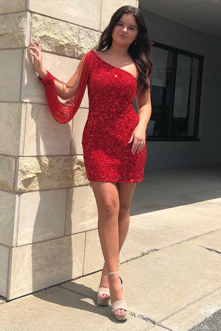 Koscy Sheath One Shoulder Sequins Homecoming Dress