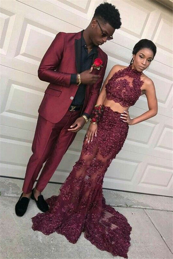 Koscy Elegant Dinner Formal Bespoke Business Prom Suit with Burgundy for Men