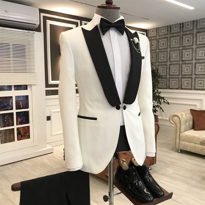Koscy Elegant Mixed Black and White One-Button Evening Suit with Peaked Lapel