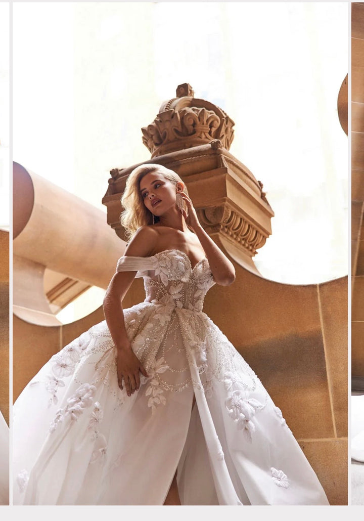 Long Prom Dress White A-line with Sequins Beaded Appliques