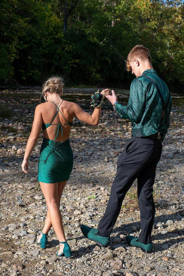 Koscy Dark Green Spaghetti Straps Short Homecoming Dresses with Beading