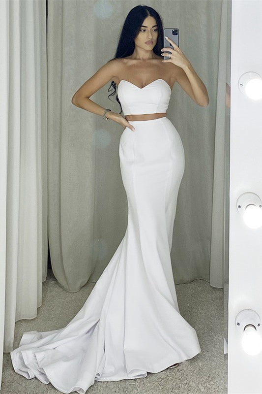 Two Pieces Mermaid Prom Dress - White