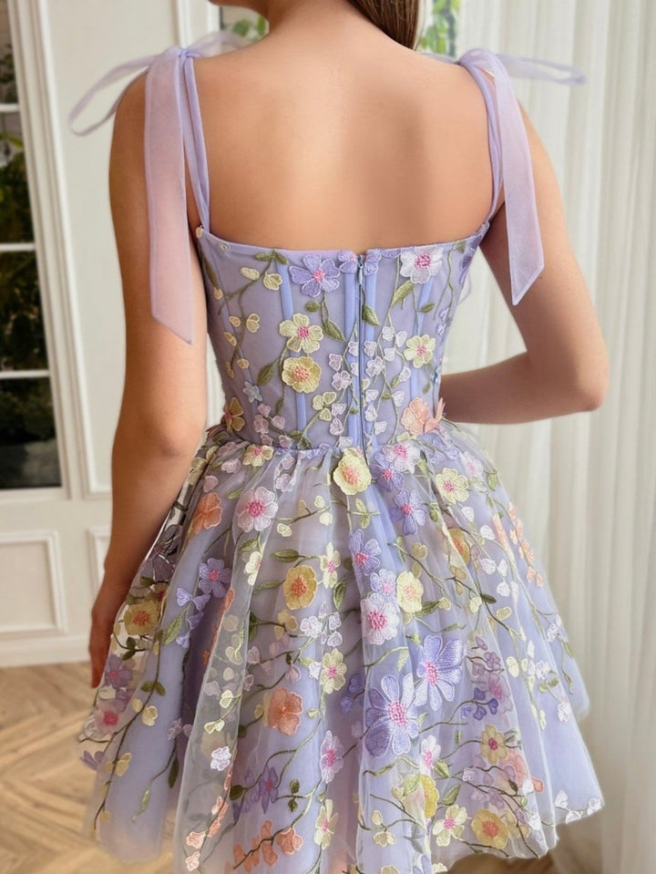 Koscy A-Line Lilac Short Homecoming Dress with 3D Flowers