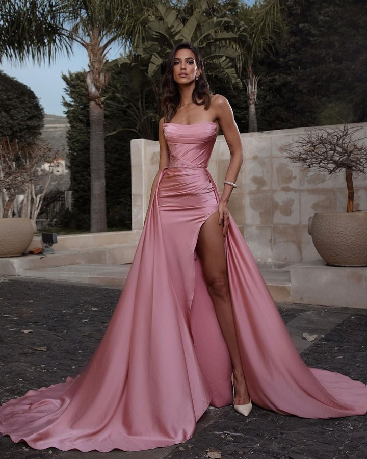 Strapless Sleeveless Pink Prom Dress With Detachable Skirt