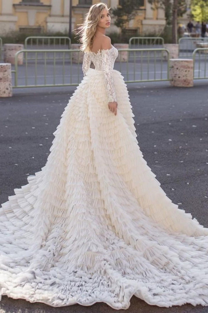 Bmbride Off the Shoulder Long Sleeves Mermaid Wedding Dress With Train