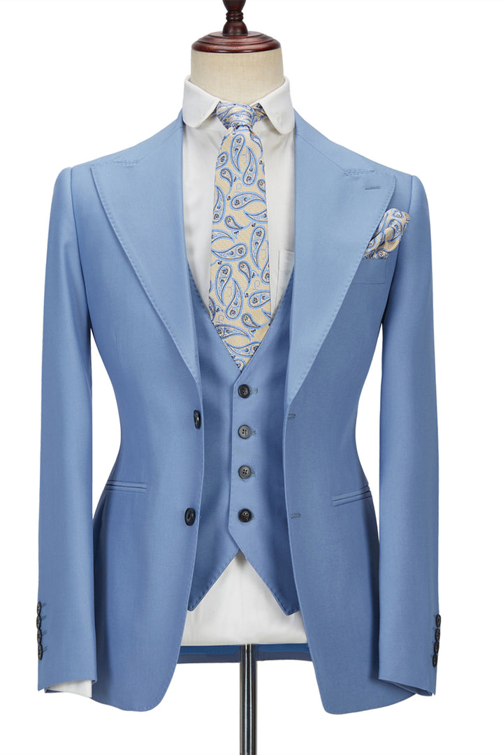 Koscy Gorgeous Blue Three-Piece Homecoming Suit with Peak Lapel