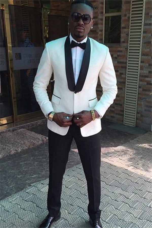Koscy Romantic White Shawl Lapel One-Button Wedding Suit for Men’s Parties