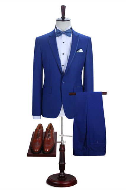 Koscy Elegant Royal Blue One-Button Evening Suit with Notched Lapel