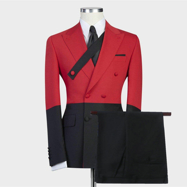 Koscy Stylish Red Double-Breasted Wedding Suit Inspired by David Beckham