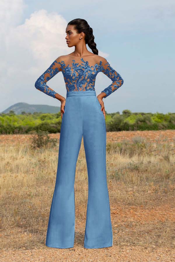 Koscy High-Grade White Embroidery Extraordinary Waist Slim Fit Party Jump Suit