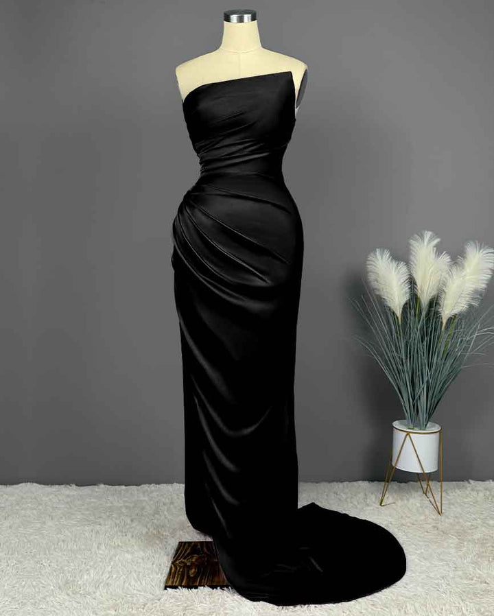 Okdais Prom Dress - Blue Sleeveless Charmeuse with High Slit Pleated
