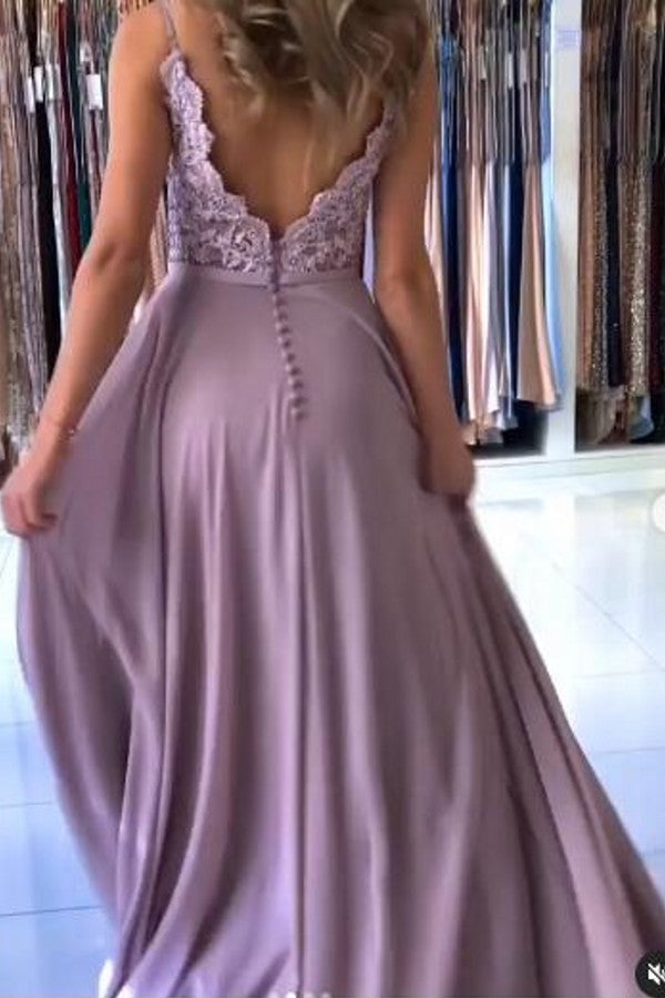 Spaghetti Strap Applique Mermaid Prom Dress With Split