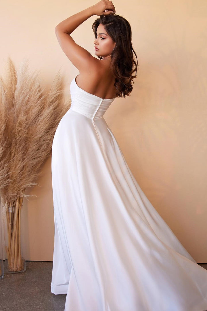 Online White Strapless Sweetheart A-Line Prom Dress With Split