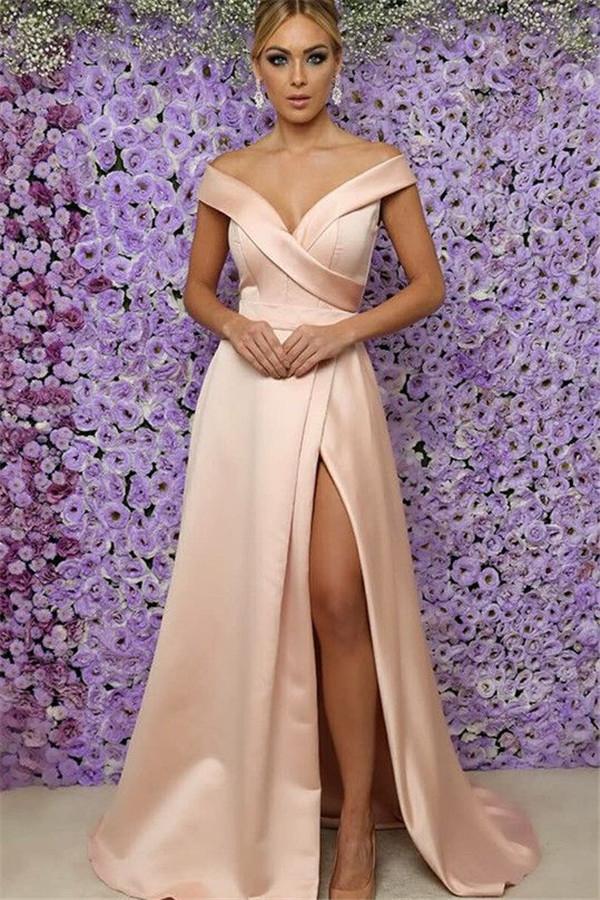 Off-Shoulder Prom Dress With Split