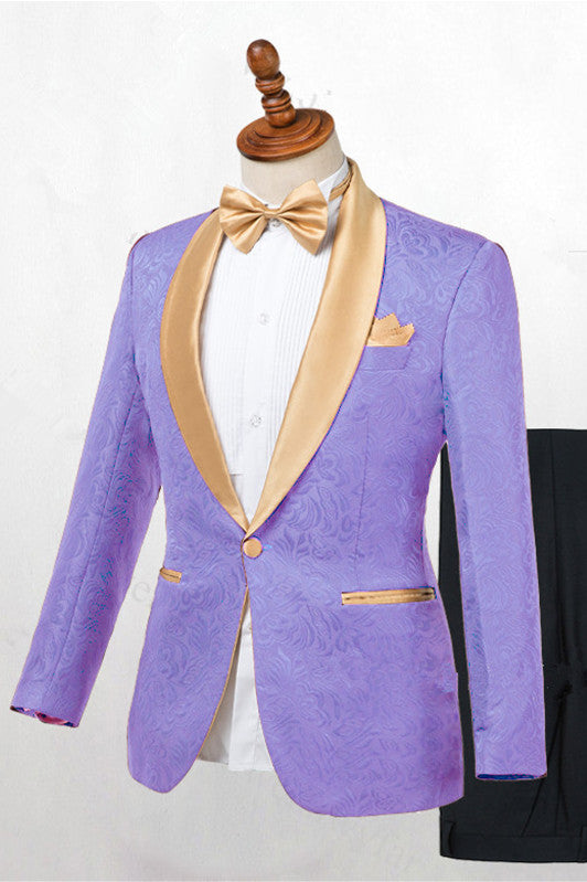Koscy Lilac Floral Jacquard Wedding Suit with Shawl Lapel