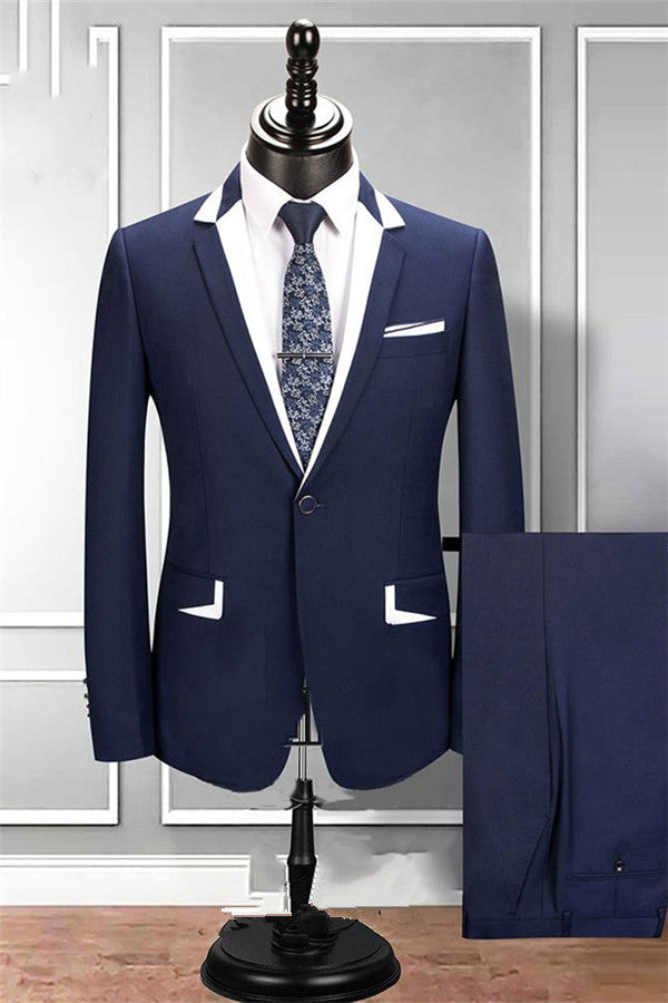 Koscy Navy Blue Groom and Groomsmen Suits - Notched Lapel, Two Pieces