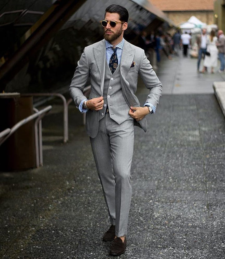 Koscy Classic Grey Suits for Prom, Three Pieces Groom Suit on Sale