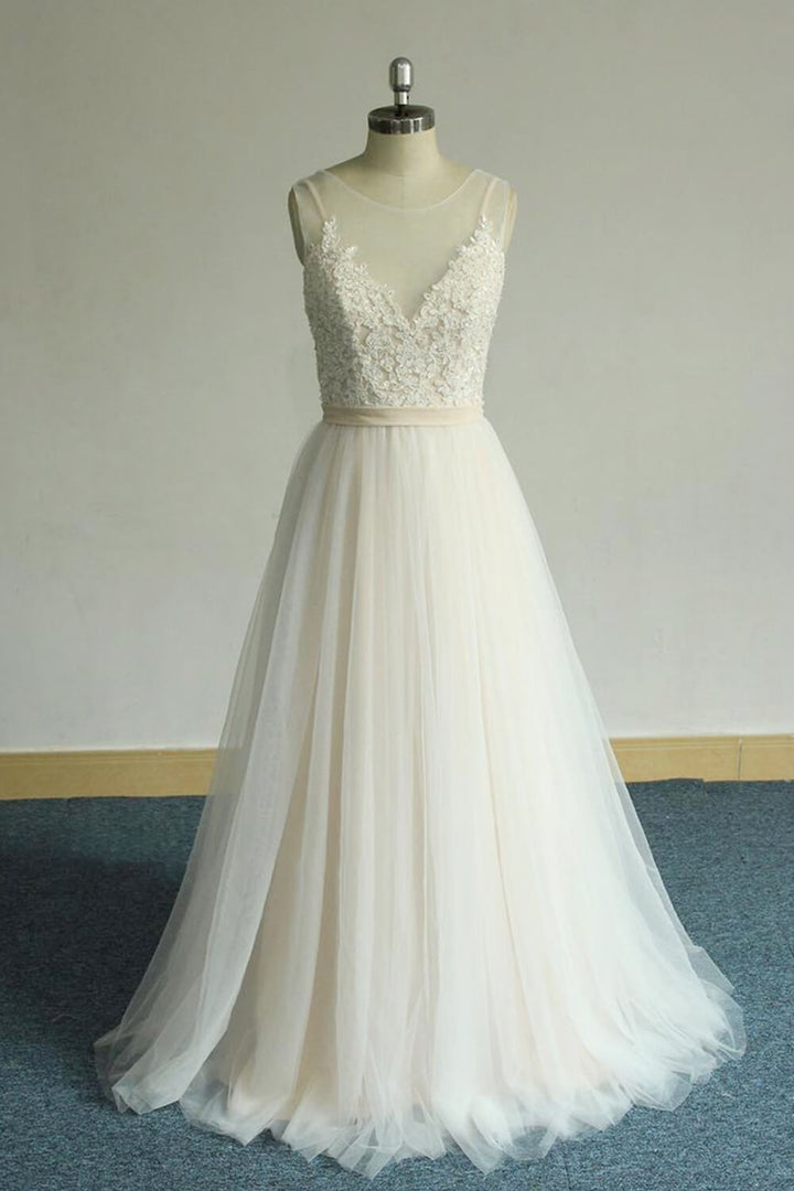 Bmbride Crystal Beads Tulle Mermaid Wedding Dress with Appliques
