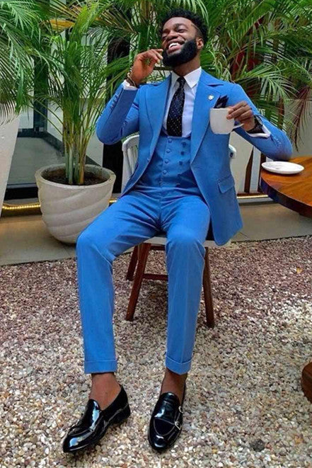 Koscy Gentle Blue Three-Piece Designer Wedding Suit for Men