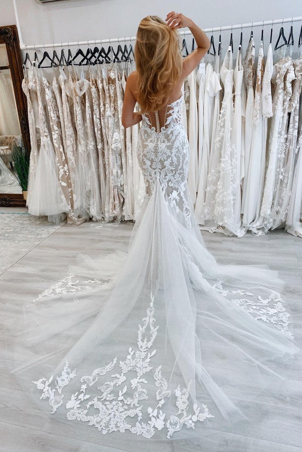 Bmbride Long Mermaid Off the Shoulder Tulle Lace Wedding Dresses