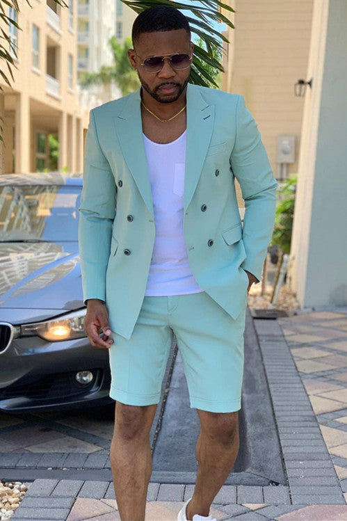 Koscy Cool Green Casual Wedding Suit with Peaked Lapel