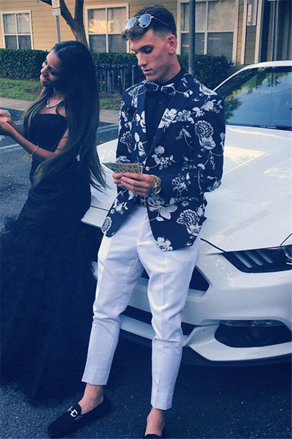 Koscy Fashionable Printed Two-Piece Summer Wedding Suit with Notch Lapel