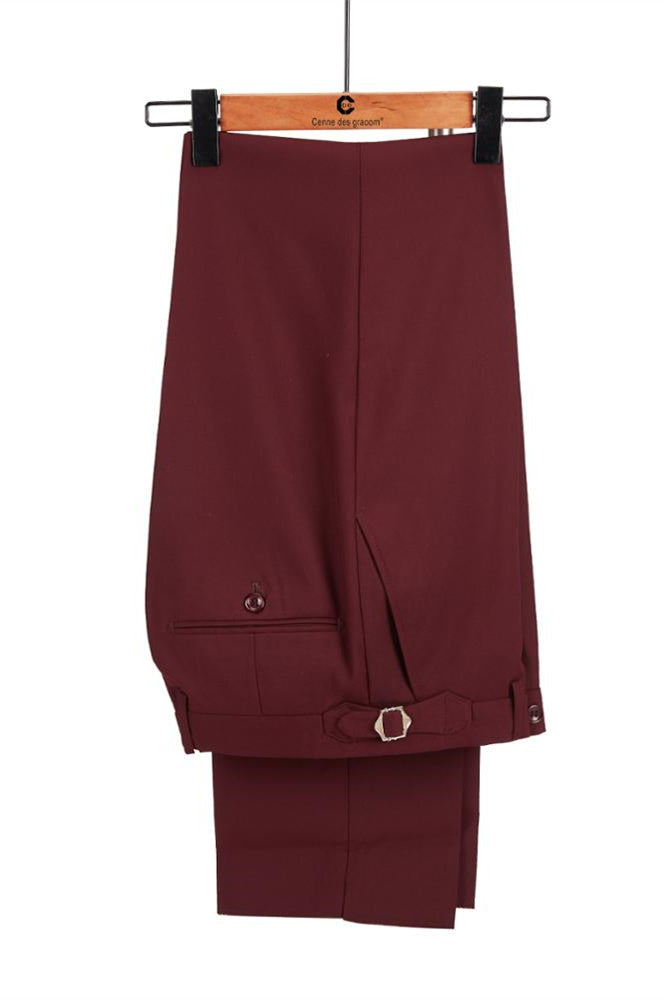 Koscy Fashionable Burgundy and Black Double-Breasted Prom Suit with Peaked Lapel for Men