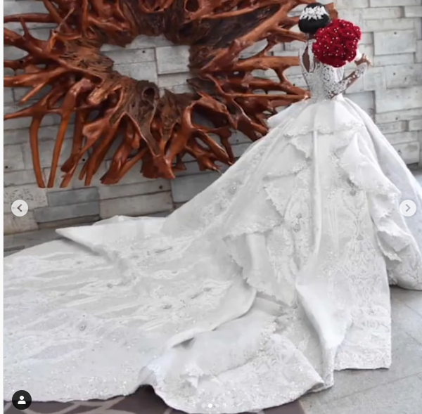 Bmbride Sparkle Applique Satin Ball Gown Wedding Dress with High Neck and Long Sleeves