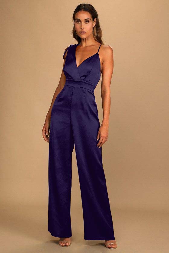 Koscy Retro Emerald Green Satin Asymmetrical Wide-Leg Jump Suit
