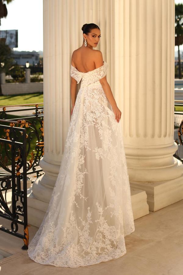 Bmbride Ivory Long A-line Off the Shoulder Tulle Lace Wedding Dresses
