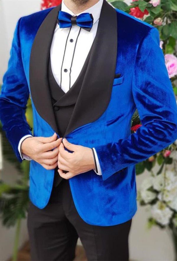 Koscy Formal Royal Blue Velvet Smoking Party Prom Suit - Classic, Three Pieces Online