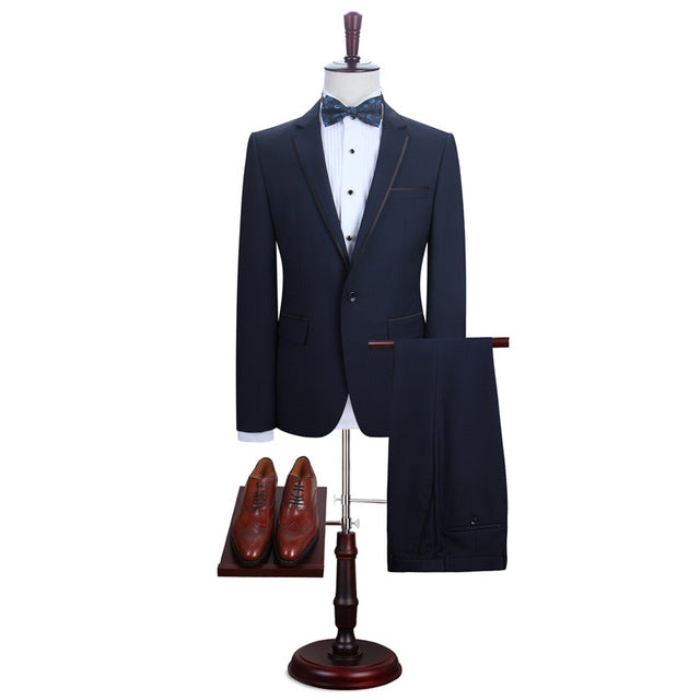Koscy Modern Slim Fit Dark Navy Men's Wedding Suit with Notched Lapel
