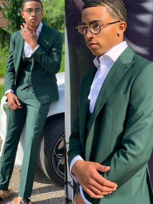 Koscy Bespoke Dark Green Three-Piece Suit for Groom and Groomsmen