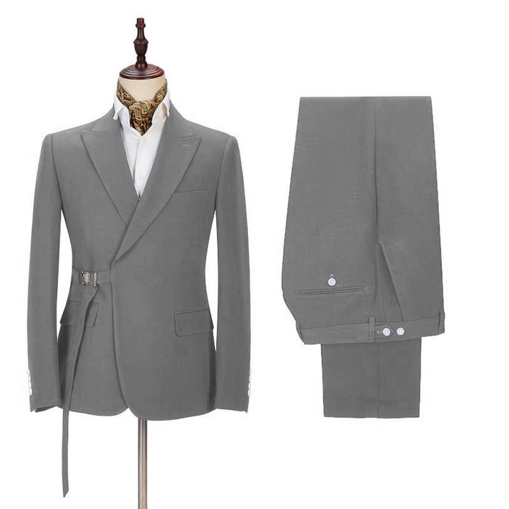Koscy Stylish Dark Gray Tuxedo for Wedding with Buckle Button
