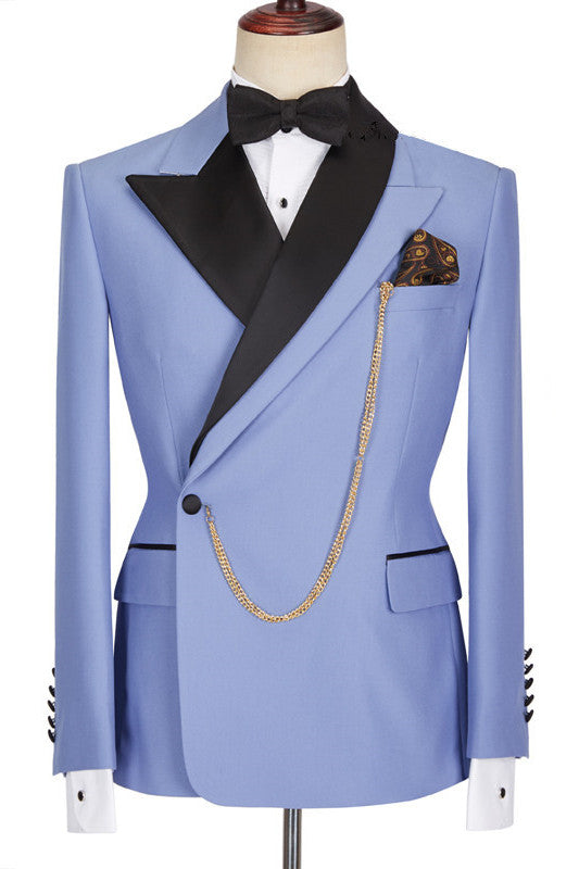 Koscy Modern Blue Best-Fit Business Prom Suit with Peaked Lapel for Men