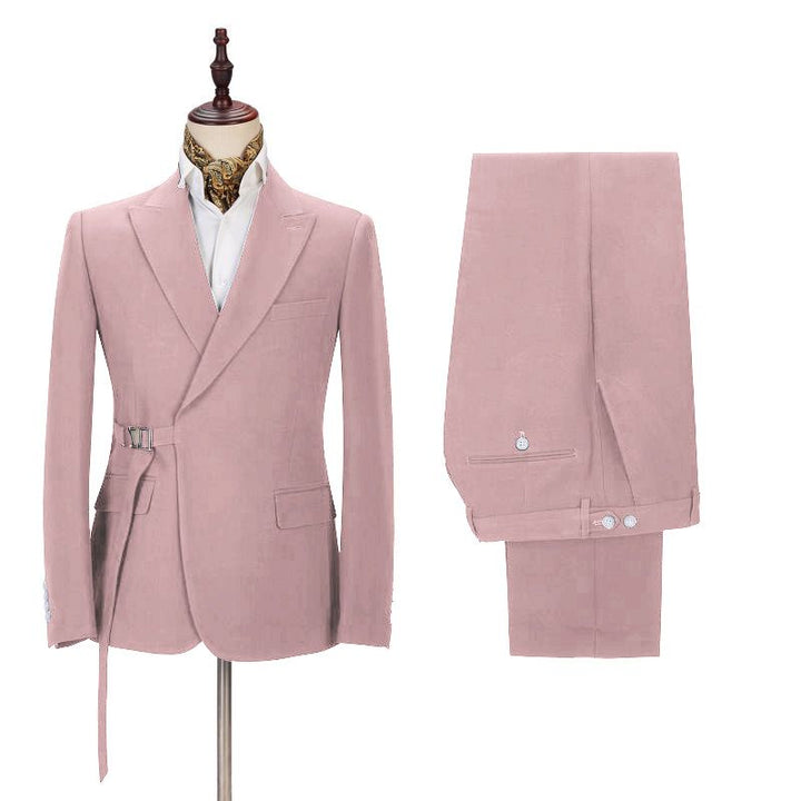 Koscy Handsome Pink Wedding Suit for Groom and Groomsmen with Buckle Button