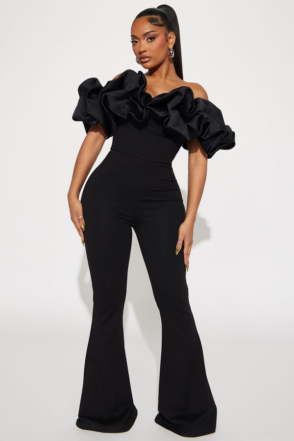Koscy Charming Black Strapless Off-the-Shoulder Long Jump Suit