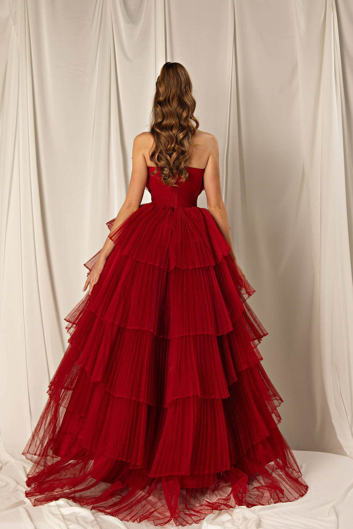 Online Burgundy Strapless Mermaid Sleeveless Layers Evening Dress