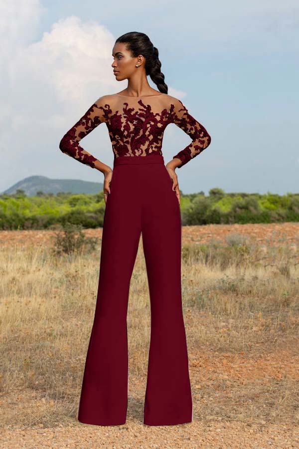 Koscy High-Grade White Embroidery Extraordinary Waist Slim Fit Party Jump Suit