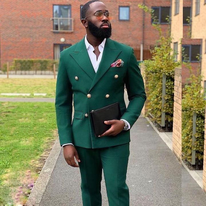 Koscy Fashionable Dark Green Evening Suit with Peaked Lapel and Double Breasted Design