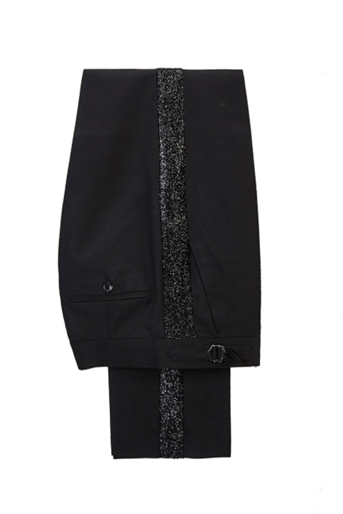 Koscy High-Quality Bright Red Tuxedo with Sparkling Black Peak Lapel