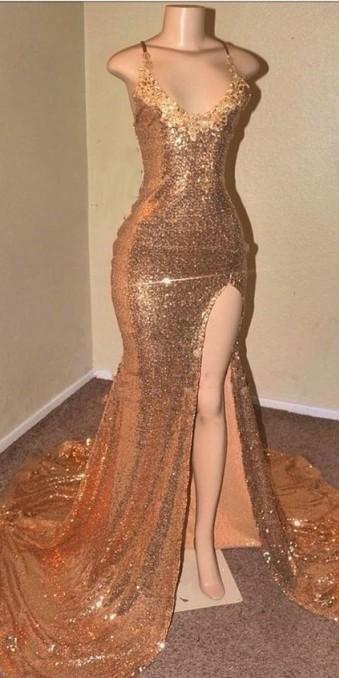 V-Neck Prom Dress with Sequins
