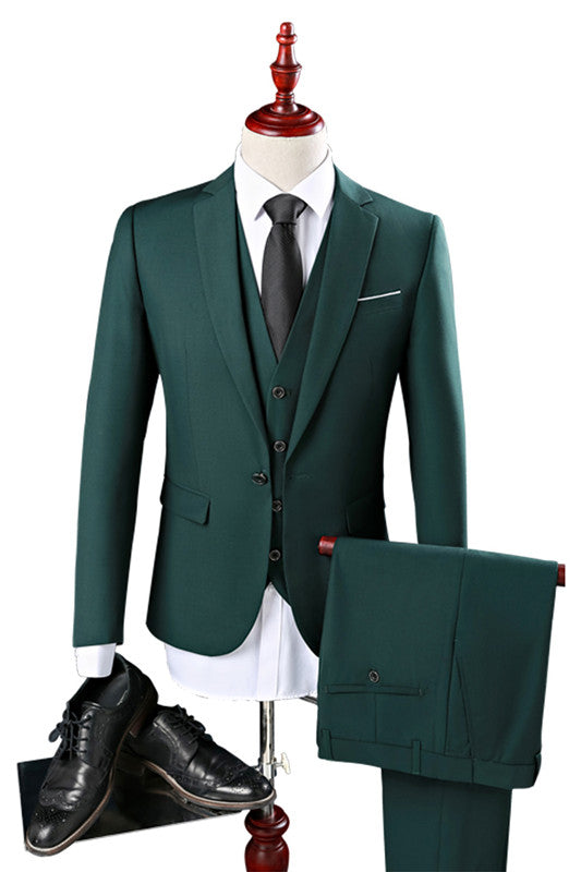 Koscy Green Unique Wedding Guest Suit - Notch Lapel Tuxedo, Three Pieces